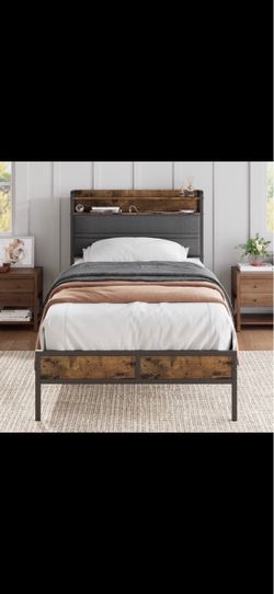 Twin Bed Frame with Storage Headboard