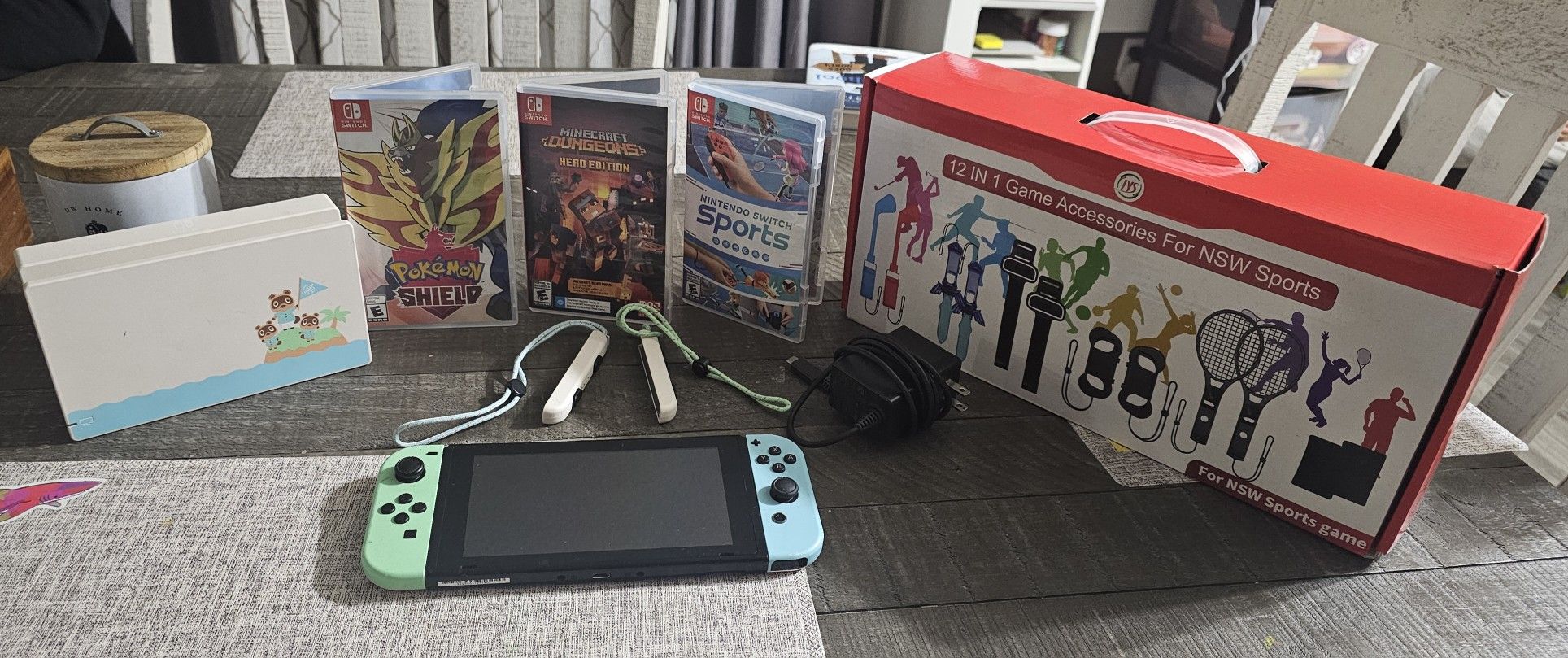 Used Nintendo Switch Animal Crossing Edition With Pokémon, Minecraft, And Sports Games Plus Extras