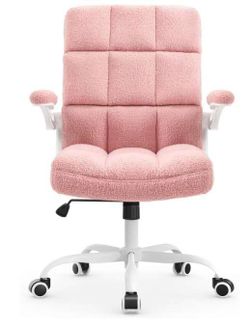 Home Office Chair Ergonomic Executive Desk Chair Faux Fur Comfortable Computer Chair with Flip-up Arms with Lumbar Support,Pink