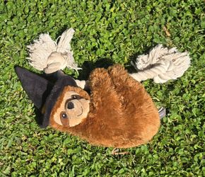 Fringe Sloth Dressed as a Halloween Witch Squeaky Rope Toy (Lightly Used) Brown
