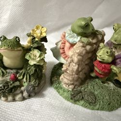 VTG Whimsical Frog Figurine Pair Cottagecore Collectible Statues 1990s Family Scene  Add storybook charm to your collection with this delightful vinta