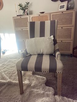 Striped Upholstered Accent Chair with Nailhead Trim