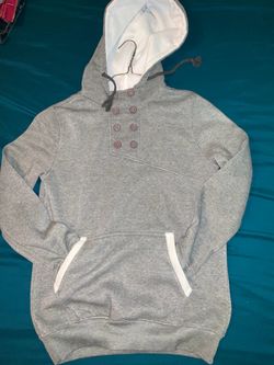 vintage Gray Pullover Hoodie with Button Detail XL