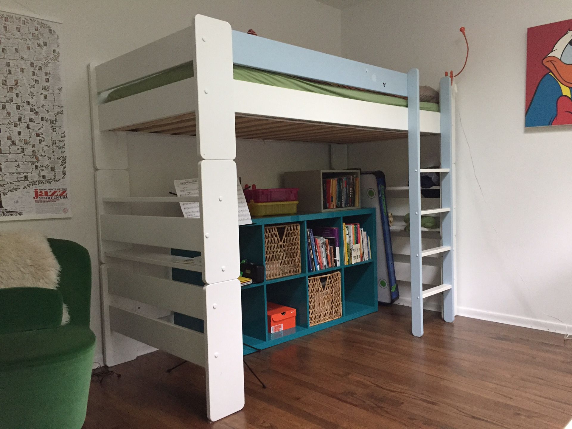 Wood Loft Bed with a ladder and a fall out protection