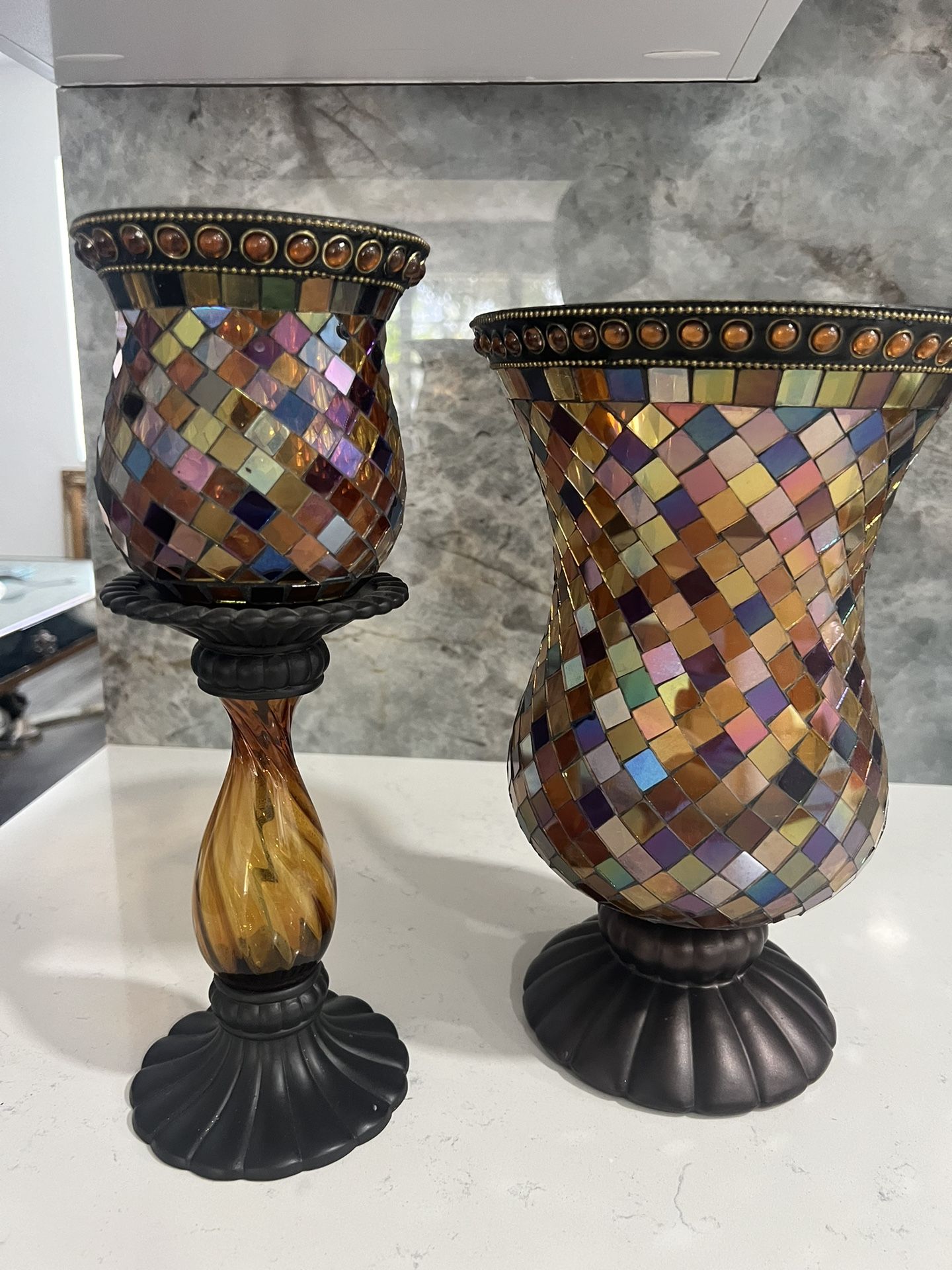 Partylite Mosaic Stained Glass Vase Art Beaded