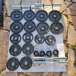 Adjustable Olympic Weight Set 4x Dumbbells 20" 8x10 8x5 Olympic Plates 8x Collars Like New!!!