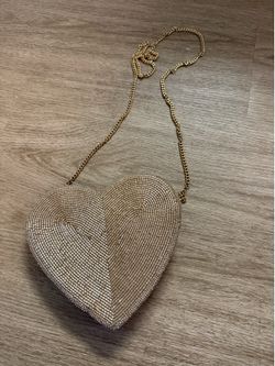 Brand New Anthropologie Beaded Heart Crossbody Bag with Gold Chain