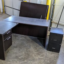 L Shape Desk, Metal File Cabinet, Two Tables