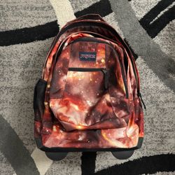 JanSport Driver 8 Rolling Backpack Red Galaxy Retractable Handle Travel Bag