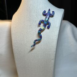 Vintage Artisan Maureen Hughes Hand Painted Large Lizard Brooch