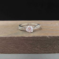 Size 7 Sterling Silver Simple Round Cut Clear CZ Band Ring