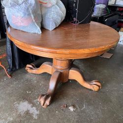 Antique Oak Pedestal Table w 2 Leaves