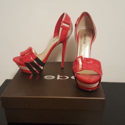 Bebe, high heels, red/natural, size 8