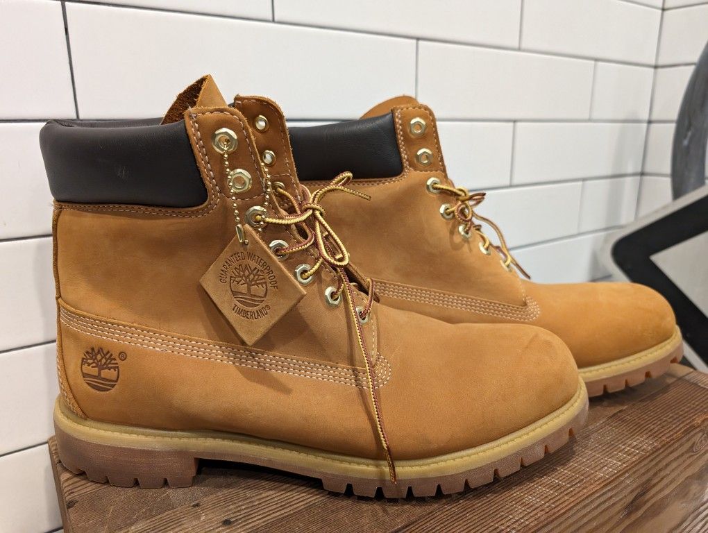 Timberland 12M Boots Like New Size 12 Leather Boot Pair Work Shoes Non Steel Toe 10061 Wheat Premium Men's Open Box