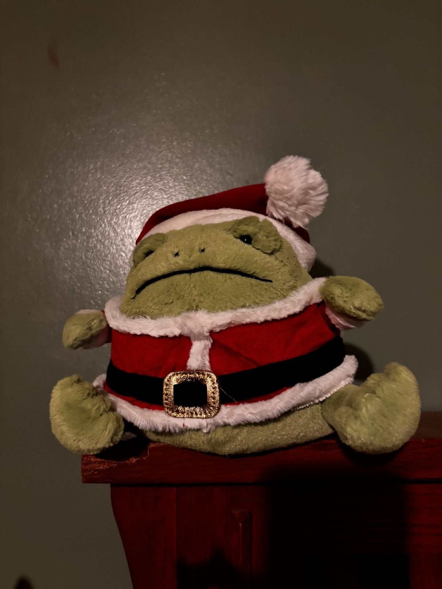 Jellycat Santa Ricky Rain Frog plush toy.