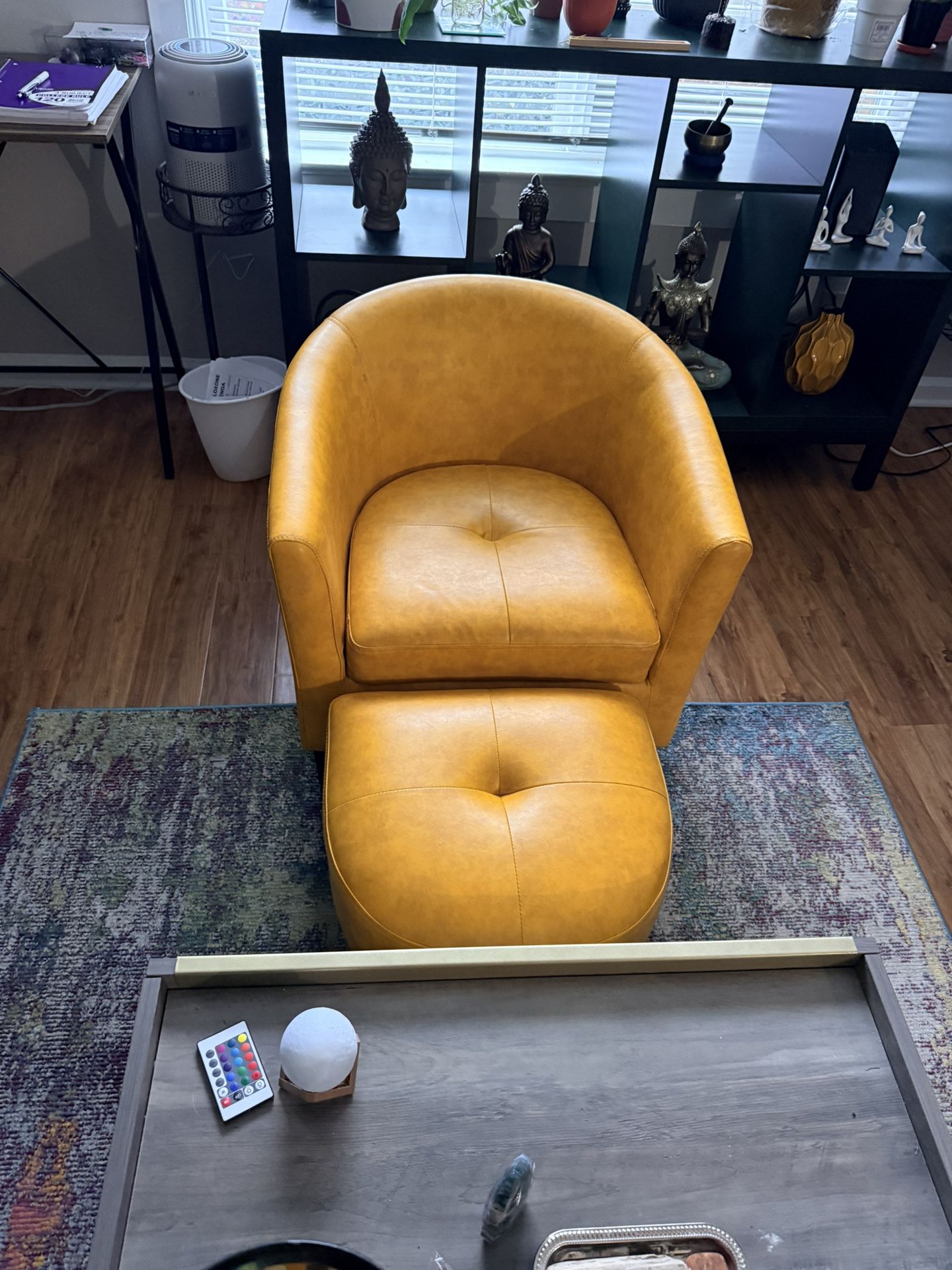 Faux leather arm Chair And Matching Ottoman