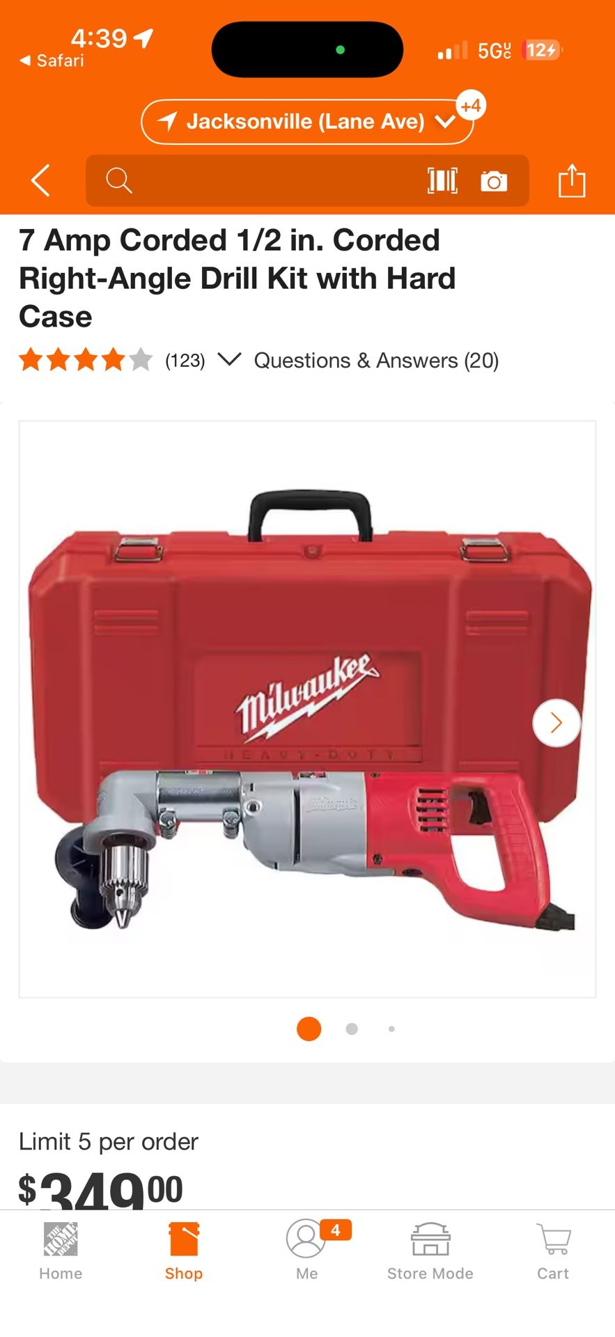 7 Amp Corded 1/2 in. Corded Right-Angle Drill Kit with Hard Case