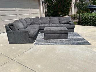 Oversized Gray Modular Sectional with Ottoman – Deep Seating Lounge Couch
