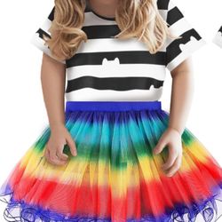 Size 4/5 Girls Cat Dream Cabin Costume With Rainbow Tutu Headband And Bag Fit Halloween Birthday Party Outfits