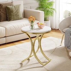 Tribesigns White and Gold End Table Small Round Faux Marble Sofa Side Table (1)
