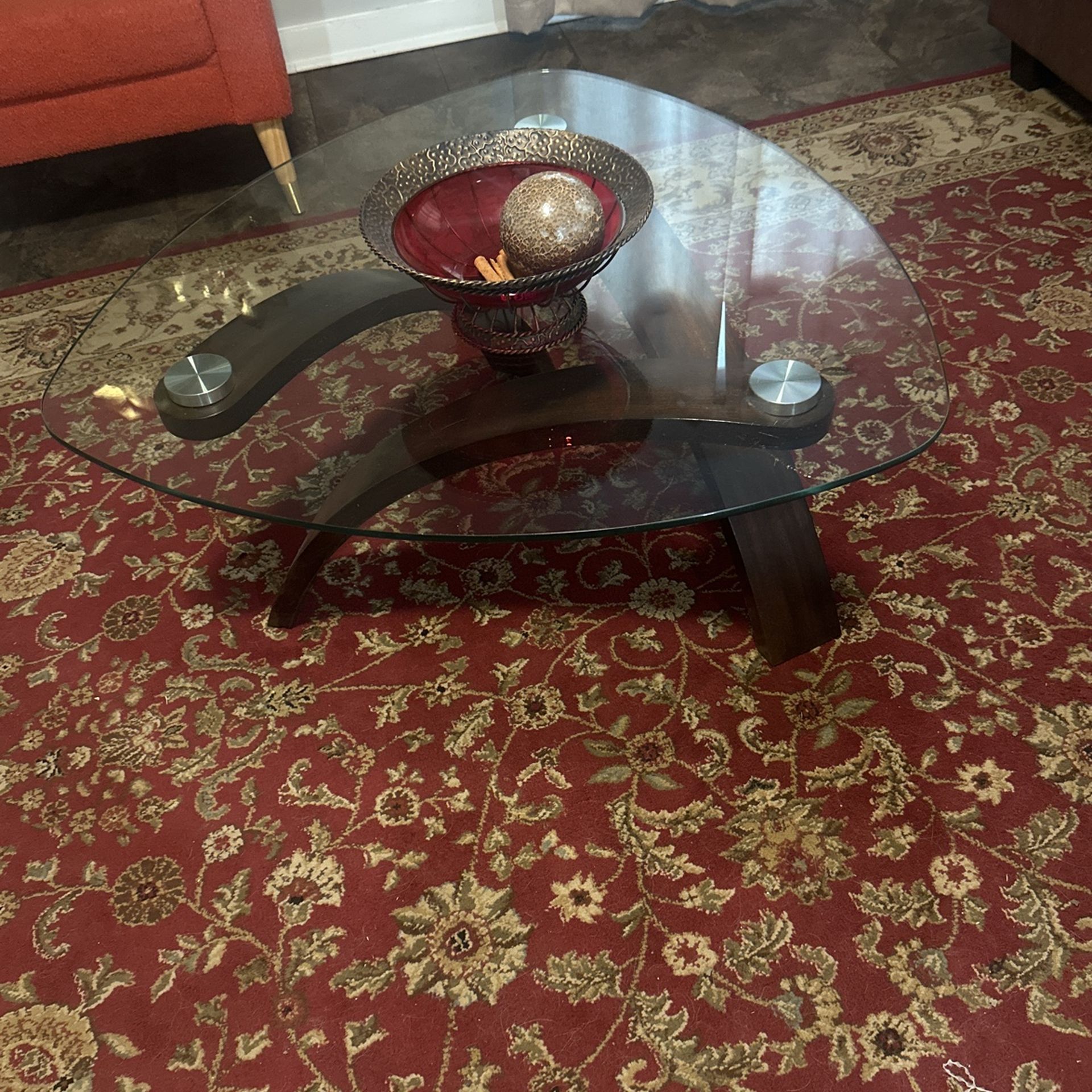 Gorgeous, brown coffee table with glass top