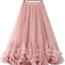 Pink Sheer Boxed Ruffle Trim Skirt-Brand new! Reduced/sale