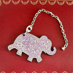 HERMES Lucky Haati Elephant Key Chain or Bag Charm Purple, Sterling Silver