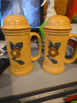 vintage Pfaltzgraff America pattern ceramic handled spice or cheese shakers
