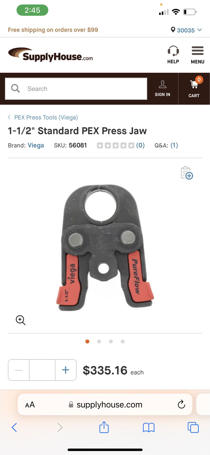 Ridgid Viega PureFlow 56081 1-1/2" Standard PEX Press Jaw