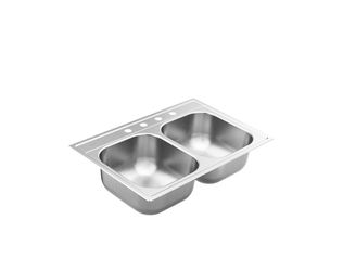 (ALL) Moen 2000 Series 33"x22" Stainless Steel 20 Gauge Double Bowl Drop In Sink and Faucet.