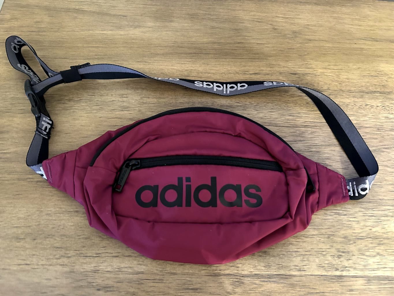 Adidas Burgundy Crossbody Waist Bag – Adjustable Strap, Lightweight