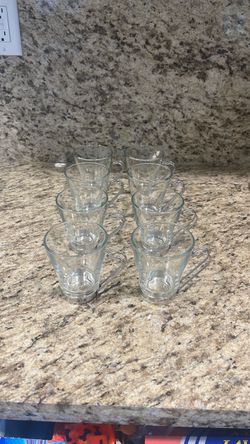 Bormioli Rocco Verdi Set of 8 clear tempered glass Cappuccino, Latte, Americano Tea Coffee cups with silver removable handle