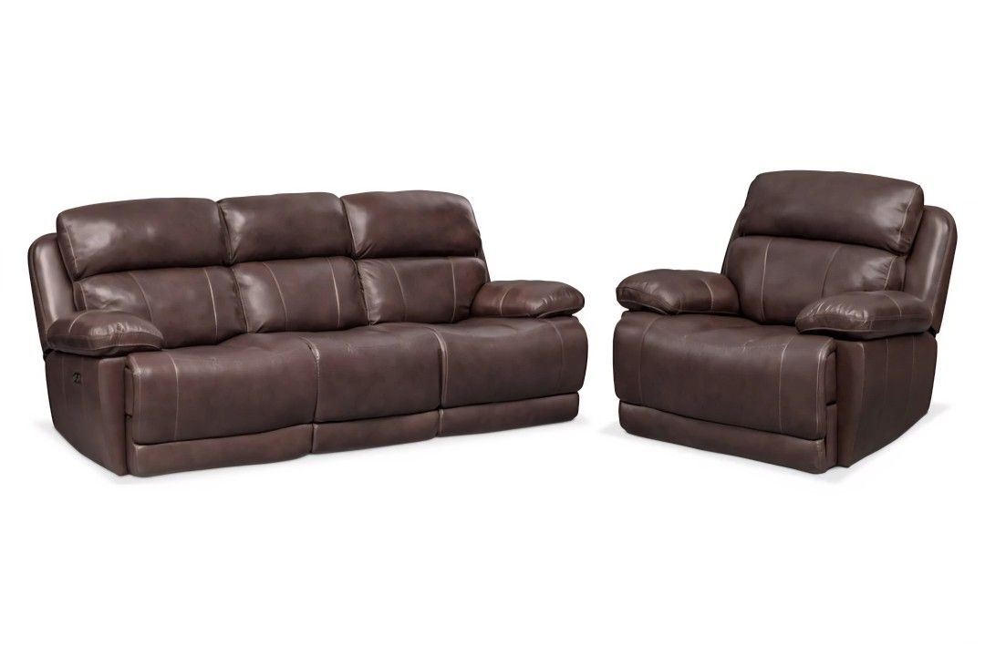 MERLOT LEATHER DUAL POWER RECLINING SOFA + MATCHING RECLINER – EXCELLENT CONDITION