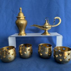 BRASS, Genie Lamp, Urn, 4 Tea Light Candle Holders