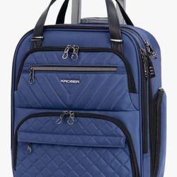 Kroser Carry On Underseat Multi Functional 16 Hx14W Lightweight Suitcase For Women Or Menn Haze Blue