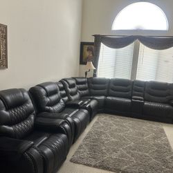 Dark Brown Leather Sectional 