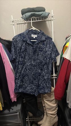 Express Navy Tropical Leaf Button-Down Shirt