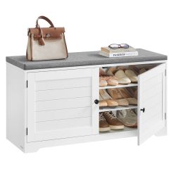 3-Tier Shoe Storage Bench with Cushion, 14 x 39.8 x 20.7 Inches Doors, Adjustable Shelves, for Hallway, Bedroom, Cloud White and Dove Gray, SOFIE Coll