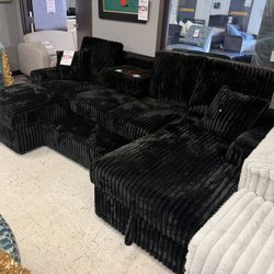 Black Fabric Sleeper Sectional 