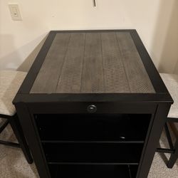 Counter-Height Table w/ Storage Shelves + 2 Stools – Great Condition
