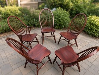 Set of 5 Windsor Dining Chairs – Cherry Finish – Solid & Comfortable – Kirkland Kingsgate