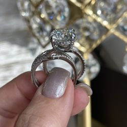 Platinum Diamond Mounting With Moissanite Center + 2 Bands White Gold /diamond