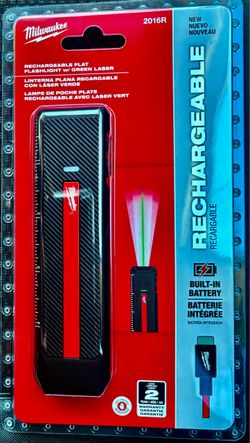 Carbon Fiber!!Milwaukee 2016R Rechargeable Flat Flashlight with Green Laser