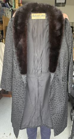 Vintage Black Long Coat Fur Collar Size Small