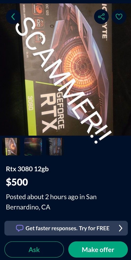 Scammer!! RTX 3080 GPU Graphics Card