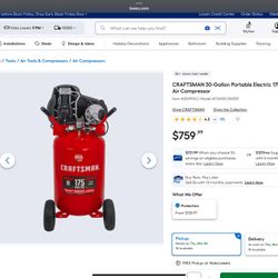 Craftsman 30 gallon portable electric air compressor 175 psi vertical oil type pump