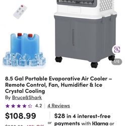 Brand New 8.5-Gallon Portable Evaporative Air Cooler – Fan, Humidifier & Remote