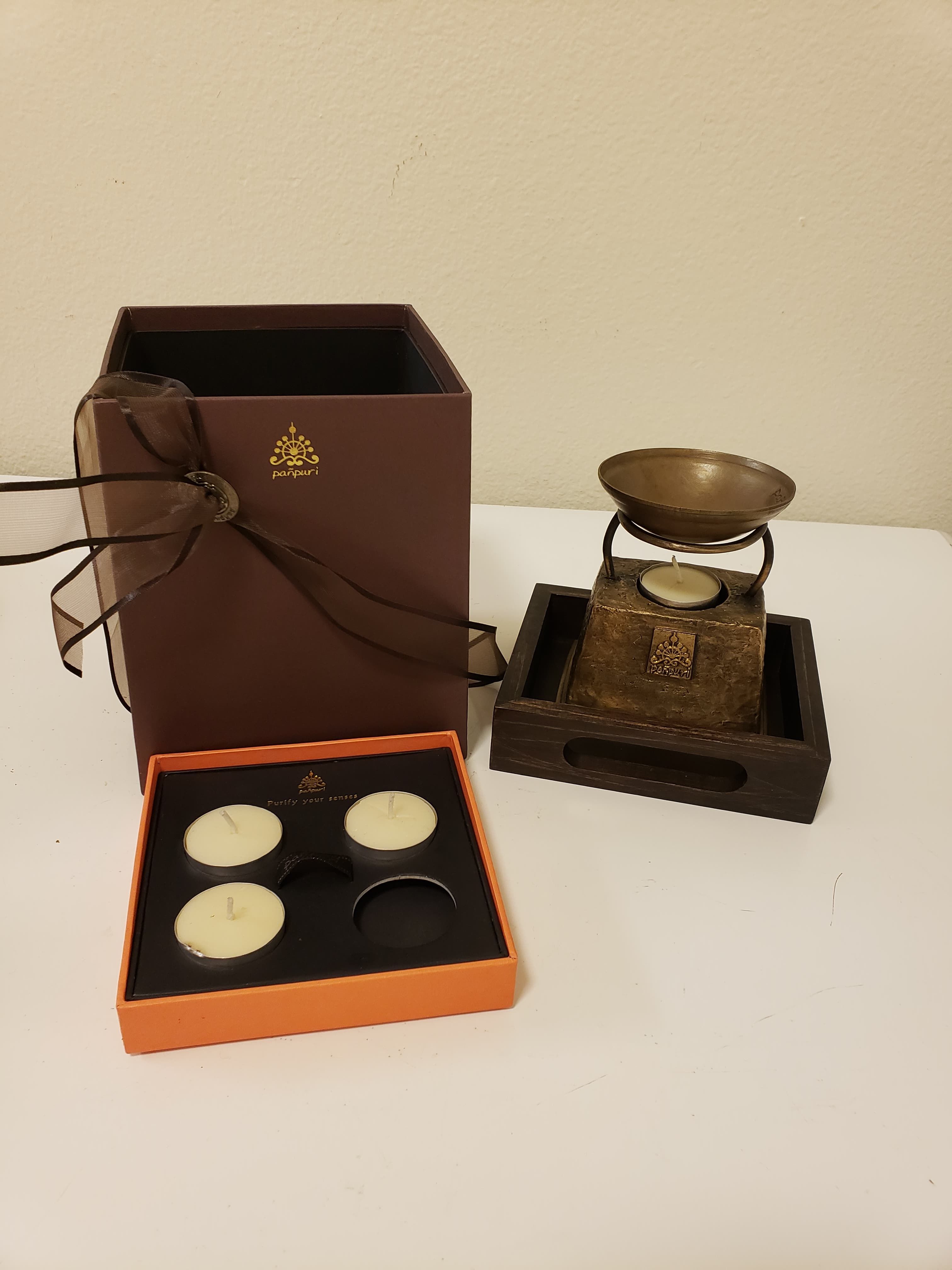 New In Box Panpuri Soul Temple Oil Burner 100% Brass Gift Set - Great Quality