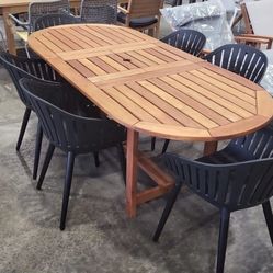 7PC Outdoor Extendable Dining Set – 82” x 35” Table + 6 Black Resin & Aluminum Chairs | BRAND NEW | Heavy Duty Commercial Grade | Modern Patio | Deliv