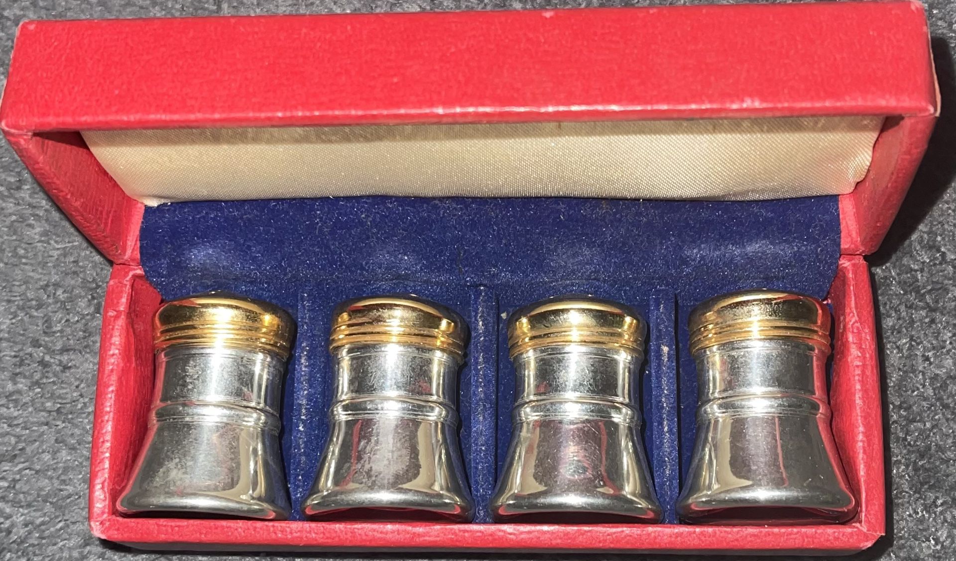 Vintage Miniature Pewter and Copper Salt and Pepper Shakers Set of 4. 